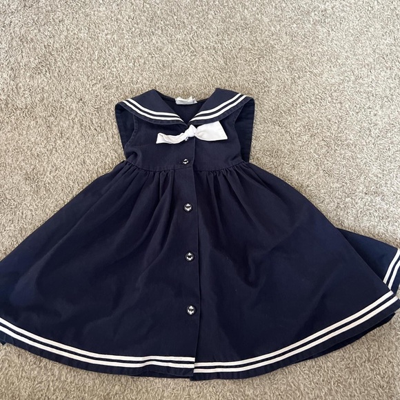 Charming Navy Kids Dress with White Trim - Picture 1 of 4